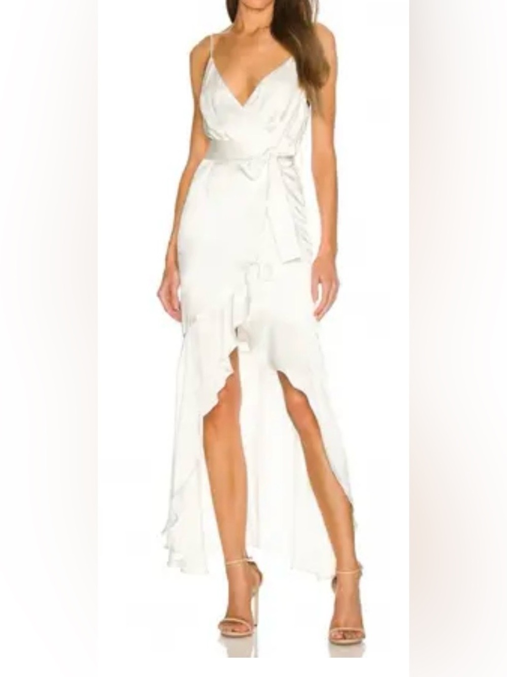 Karina Grimaldi White Faux Wrap High-Low Gown Size Medium